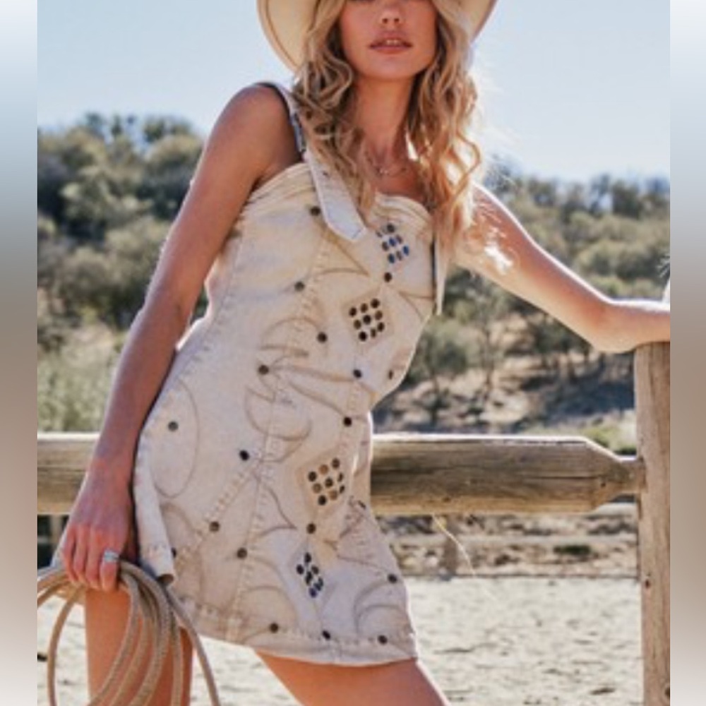 Absolutely Gorgeous Blue B.stretch denim western Studded Embroidered Mini Dress - Picture 1 of 4